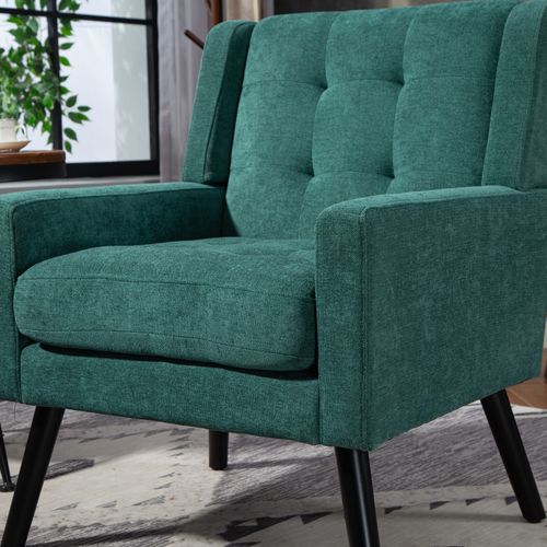 Fauteuil Compact, Assise Confortable, Revêtement Suédine, Pieds En Bois, Couleur Vert