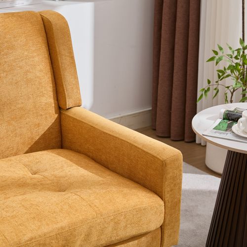 Canapé 2 Places 119x75x88 Cm, Assise Confortable, Tissu Lin, Pieds Bois, Couleur Jaune