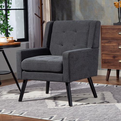 Fauteuil Compact, Assise Confortable, Revêtement Suédine, Pieds En Bois, Couleur Gris Foncé