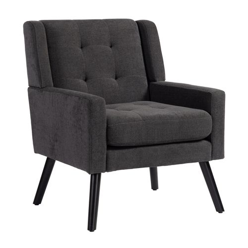 Fauteuil Compact, Assise Confortable, Revêtement Suédine, Pieds En Bois, Couleur Gris Foncé