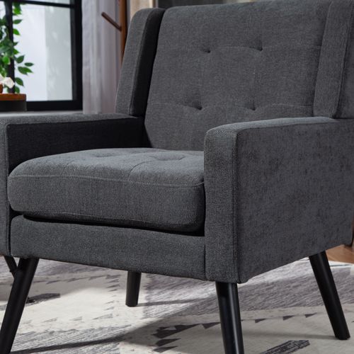 Fauteuil Compact, Assise Confortable, Revêtement Suédine, Pieds En Bois, Couleur Gris Foncé