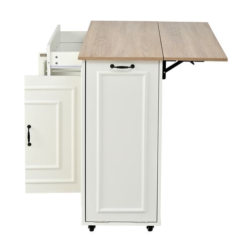Îlot De Cuisine 110x40-70x90 Cm, Prise Électrique, Table Rabattable Et Rangement, Mdf, Blanc+bois
