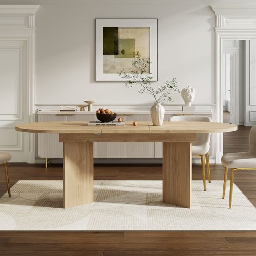 Table Extensible 140-180x90x75 Cm, Coins Arrondis, Plateau Épais 18 Mm, Mdf, Couleur Bois Clair