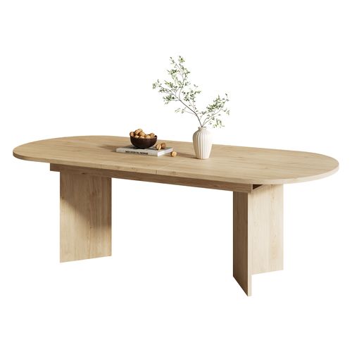 Table Extensible 160-200x90x75 Cm, 6 à 8 Personnes, Plateau 18 Mm, Panneau Mdf, Couleur Bois Clair