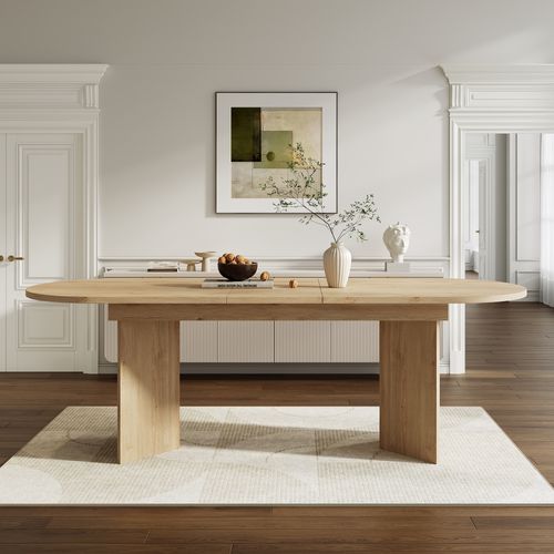 Table Extensible 160-200x90x75 Cm, 6 à 8 Personnes, Plateau 18 Mm, Panneau Mdf, Couleur Bois Clair