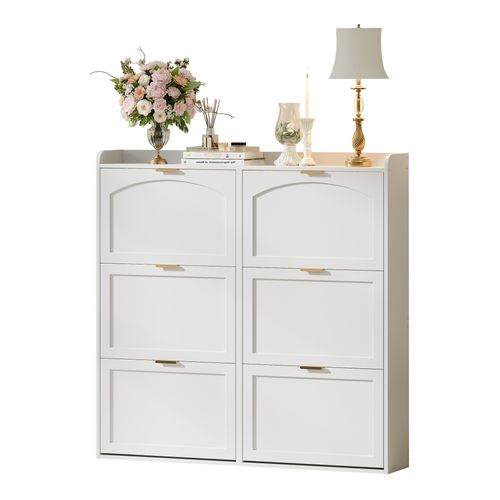 Meuble à Chaussures 120x23x118 Cm, 6 Portes à Bascules, Moderne, Mdf, Panneaux De Particules, Blanc