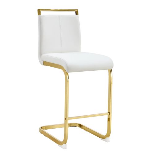 Lot De 2 Tabourets De Bar 51.3x35.5x96.5 Cm, Design Élégant, Métal Et Pu, Blanc Et Doré