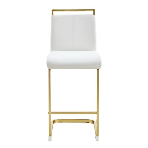 Lot De 2 Tabourets De Bar 51.3x35.5x96.5 Cm, Design Élégant, Métal Et Pu, Blanc Et Doré