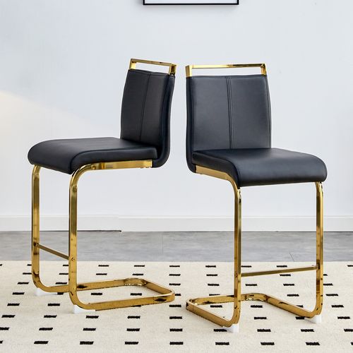 Lot De 2 Tabouret De Bar 51.3x35.5x96.5 Cm, Hauteur D'assise 63,5 Cm, Pu Et Métal, Noir Et Doré