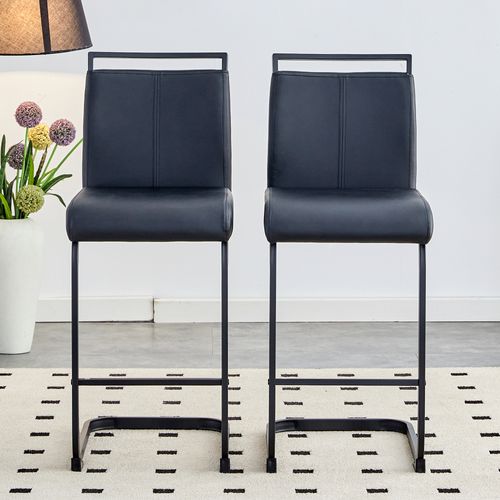 Lot De 2 Tabourets De Bar 51.3x35.5x96.5 Cm, Structure En Métal Et Pu, Couleur Noire