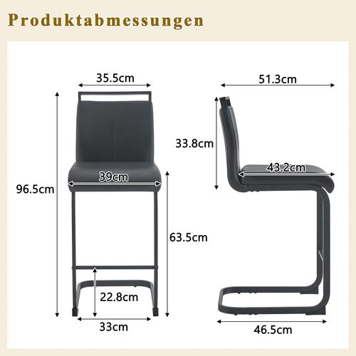 Lot De 2 Tabourets De Bar 51.3x35.5x96.5 Cm, Structure En Métal Et Pu, Couleur Noire