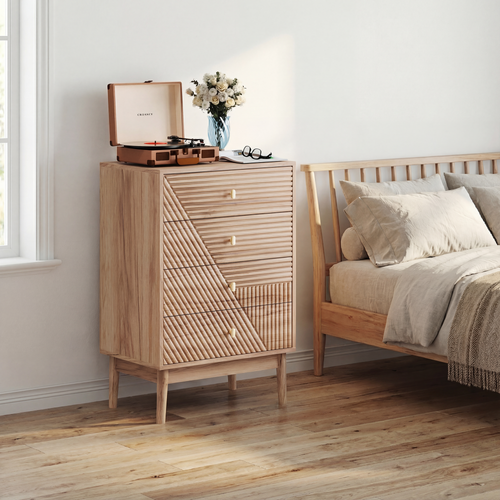 Commode 60x40x90 Cm, 4 Tiroirs, Rangement Moderne, Mdf Et Panneaux De Particules, Couleur Bois