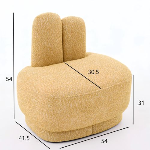Pouf 54x41.5x54 Cm, Oreilles Brodées Et Tissu Pelucheux, Mousse Et Bois, Couleur Jaune, Idéal Enfant