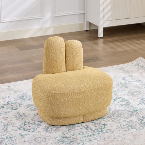 Pouf 54x41.5x54 Cm, Oreilles Brodées Et Tissu Pelucheux, Mousse Et Bois, Couleur Jaune, Idéal Enfant