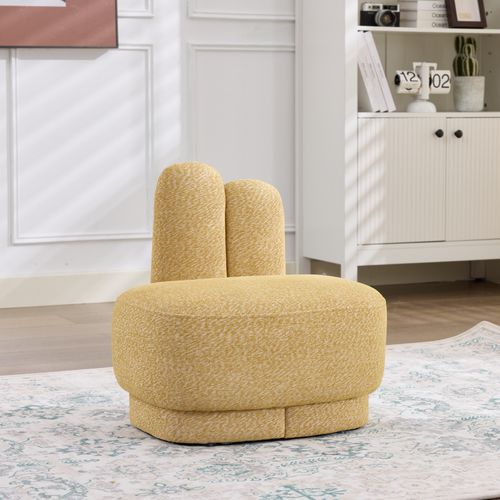 Pouf 54x41.5x54 Cm, Oreilles Brodées Et Tissu Pelucheux, Mousse Et Bois, Couleur Jaune, Idéal Enfant