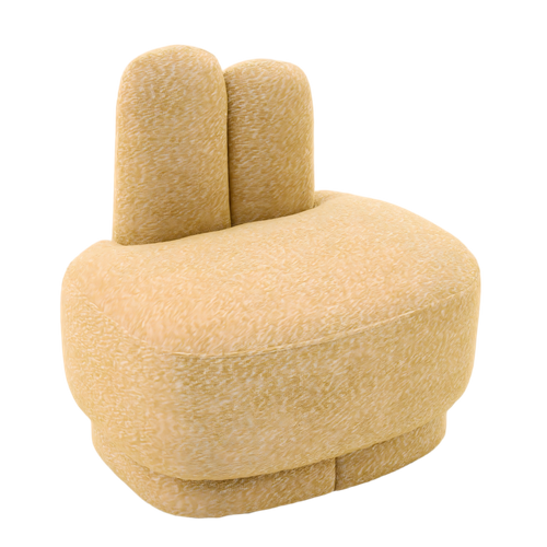 Pouf 54x41.5x54 Cm, Oreilles Brodées Et Tissu Pelucheux, Mousse Et Bois, Couleur Jaune, Idéal Enfant