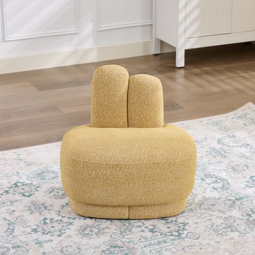 Pouf 54x41.5x54 Cm, Oreilles Brodées Et Tissu Pelucheux, Mousse Et Bois, Couleur Jaune, Idéal Enfant