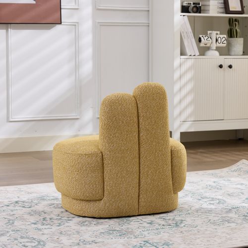 Pouf 54x41.5x54 Cm, Oreilles Brodées Et Tissu Pelucheux, Mousse Et Bois, Couleur Jaune, Idéal Enfant