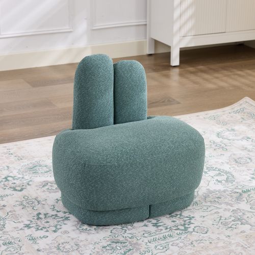 Pouf Enfant 54x41.5x54 Cm, Forme Lapin Avec Oreilles Brodées, Léger Et Stable En Tissu Et Bois, Vert