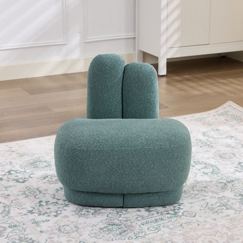 Pouf Enfant 54x41.5x54 Cm, Forme Lapin Avec Oreilles Brodées, Léger Et Stable En Tissu Et Bois, Vert