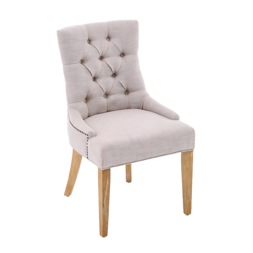 Lot De 2 Chaise De Salle à Manger 63x56x92.5 Cm, Clous Décoratifs, Tissu, Bois, Beige