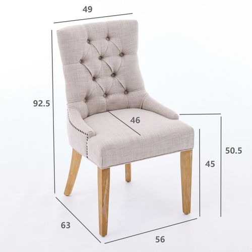 Lot De 2 Chaise De Salle à Manger 63x56x92.5 Cm, Clous Décoratifs, Tissu, Bois, Beige