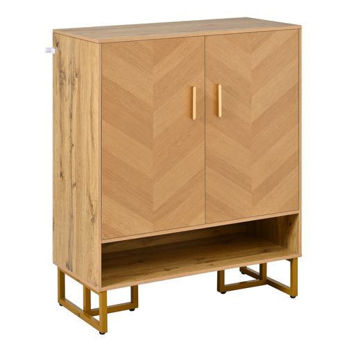 Meuble à Chaussures 80x38x100 Cm, 2 Portes, 1 Niche, Pieds Dorés, Mdf, Couleur Bois+doré