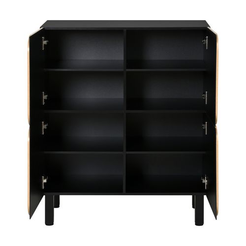 Meuble à Chaussures 80x38,5x95 Cm, 4 Portes Arrondies, Mdf, Couleur Bois+noir