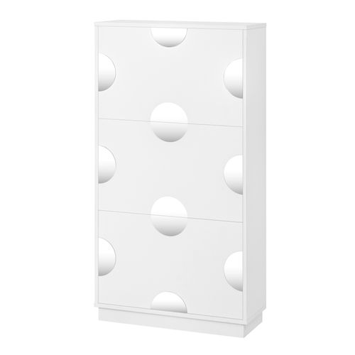 Meuble à Chaussures 63x24x120 Cm, 3 Abattants Avec Petit Miroir Rond, Profil Vertical, Mdf, Blanc