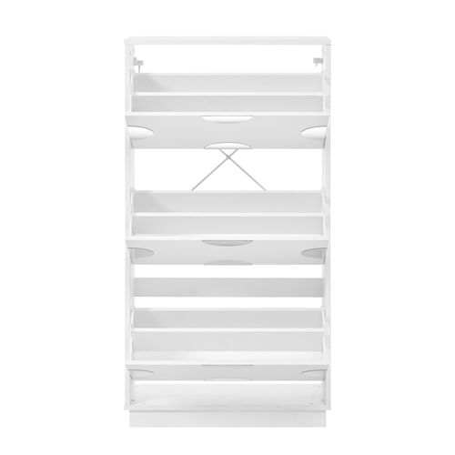 Meuble à Chaussures 63x24x120 Cm, 3 Abattants Avec Petit Miroir Rond, Profil Vertical, Mdf, Blanc