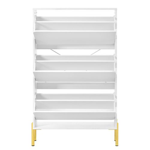 Meuble à Chaussures 73x24x105.5 Cm, 3 Portes à Bascule, Mdf, Pieds Dorés, Blanc+doré