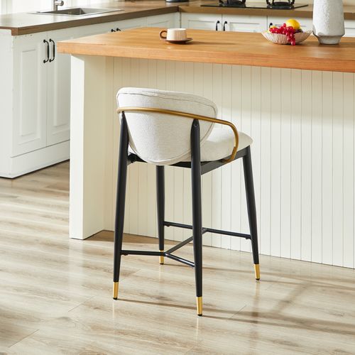 Lot De 2 Tabourets De Bar, Hauteur Réglable, Tissu Chenille, Métal, Beige+noir+doré