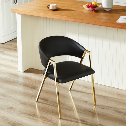 Lot De 2 Chaises De Salle à Manger, 59x56x77 Cm, Assise Confortable, Pu, Métal, Noir+doré