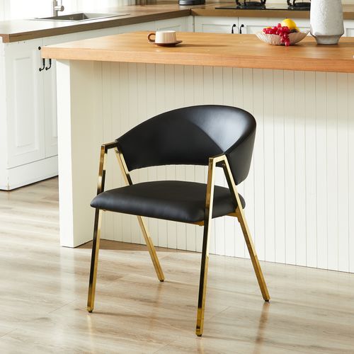 Lot De 2 Chaises De Salle à Manger, 59x56x77 Cm, Assise Confortable, Pu, Métal, Noir+doré