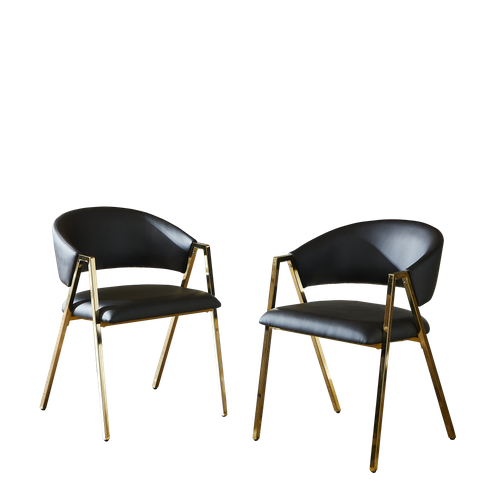 Lot De 2 Chaises De Salle à Manger, 59x56x77 Cm, Assise Confortable, Pu, Métal, Noir+doré