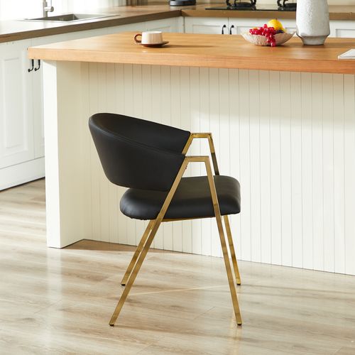 Lot De 2 Chaises De Salle à Manger, 59x56x77 Cm, Assise Confortable, Pu, Métal, Noir+doré