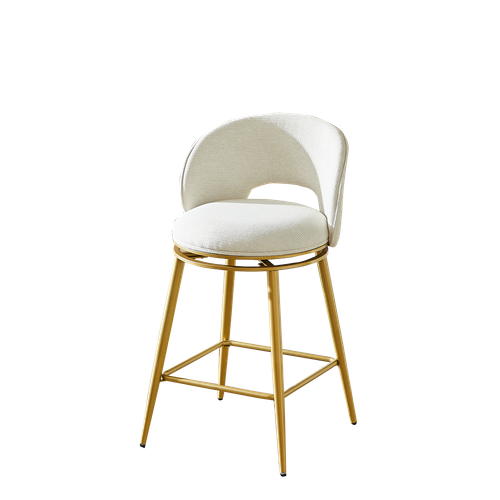 Tabouret De Bar Pivotant, Rotation 360, Avec Repose Pieds, Tissu Chenille, Beige+doré