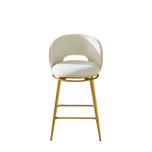 Tabouret De Bar Pivotant, Rotation 360, Avec Repose Pieds, Tissu Chenille, Beige+doré