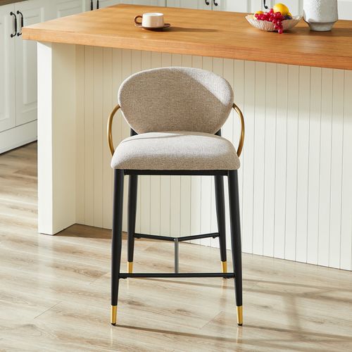 Lot De 2 Tabourets De Bar, Hauteur Réglable, Dossier Et Repose Pieds, Tissu Chenille, Brun+noir