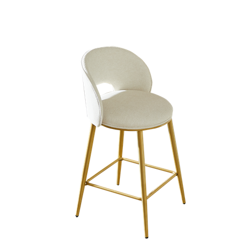 Tabouret De Bar, Hauteur D'assise 67 Cm, Dossier Ajouré Ergonomique, Tissu Chenille, Beige+doré