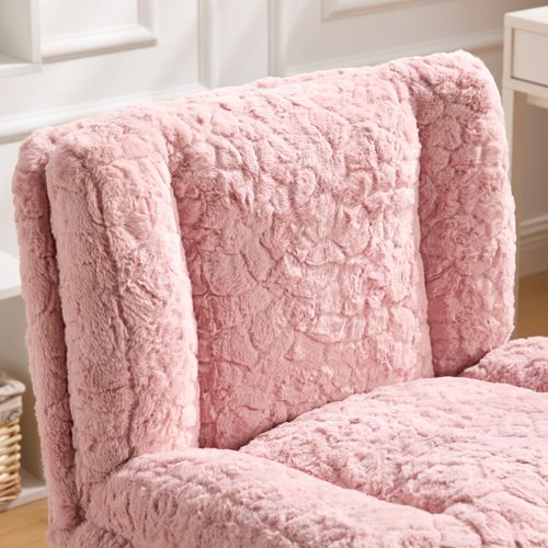 Fauteuil De Bureau Assise 67x44.5x89 Cm, Double Coussin, Fausse Fourrure, Rose