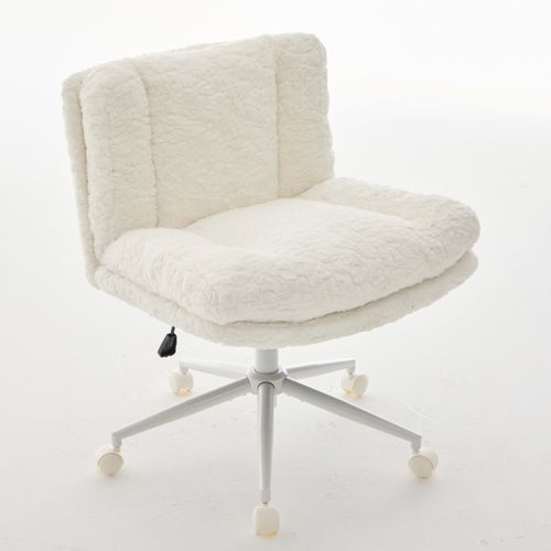 Fauteuil De Bureau Assise 67x44.5x89 Cm, Double Coussin, Fausse Fourrure, Blanc