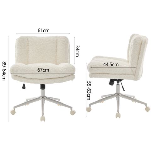 Fauteuil De Bureau Assise 67x44.5x89 Cm, Double Coussin, Fausse Fourrure, Blanc