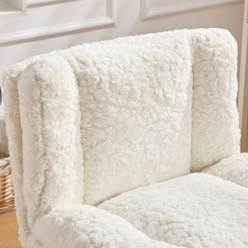 Fauteuil De Bureau Assise 67x44.5x89 Cm, Double Coussin, Fausse Fourrure, Blanc