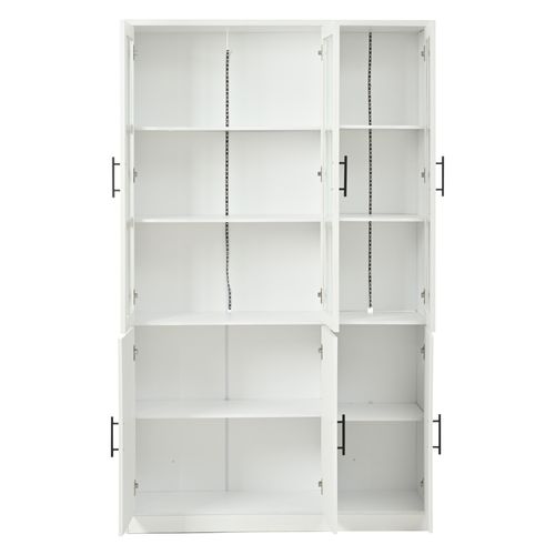 Vitrine Haut De Rangement 121,5x41x200 Cm, 6 Portes Avec LED, Mdf Et Verre, Couleur Blanc