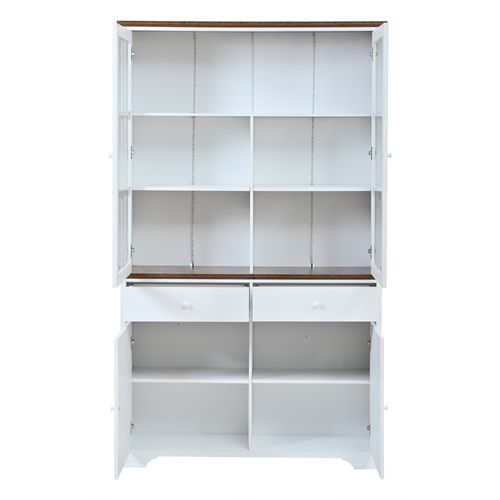 Vitrine 120x36,5x200 Cm, 4 Portes, 2 Tiroirs, LED, Mdf Et Verre, Couleur Blanc+brun