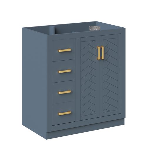 Meuble Vasque 76.5x46.5x84.5 Cm, 2 Portes, 3 Tiroirs Et Étagères, Mdf Et Céramique, Bleu
