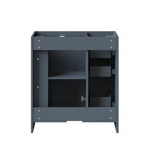 Meuble Vasque 76.5x46.5x84.5 Cm, 2 Portes, 3 Tiroirs Et Étagères, Mdf Et Céramique, Bleu