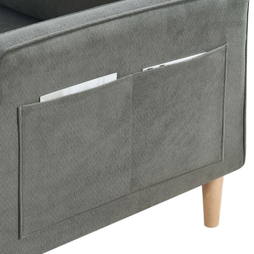 Canapé 2 Places, Port USB Intégré, Tissu Polyester, Pieds En Bois, Couleur Gris