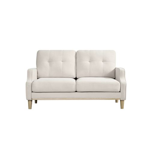 Canapé 2 Places, Port USB Intégré, Tissu Polyester, Pieds En Bois, Couleur Beige